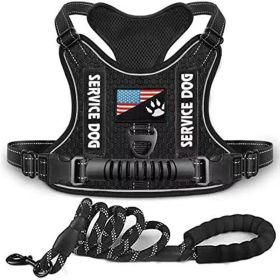Pet Harness And Leash Set For Dog & Cat; Adjustable No Pull Service Dog Vest Harness For Walking (Color: Black, size: S)